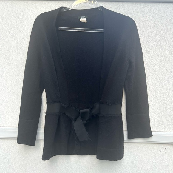J Crew cashmere wool blend Cardigan Sweater Women S Belted Black Quiet Luxury - Picture 4 of 12